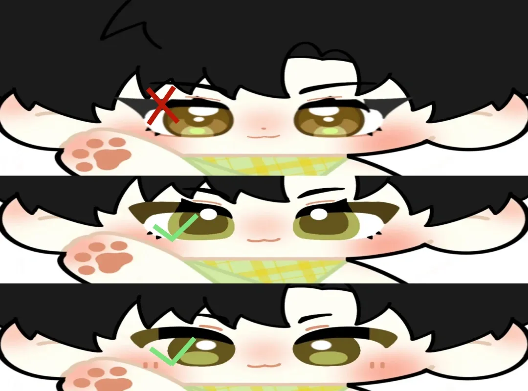 Example of simplified vs over-complicated doll eyes